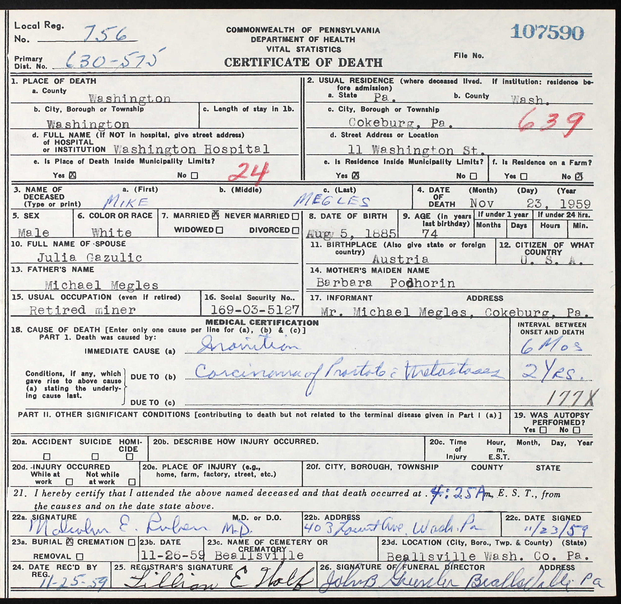 death certificate